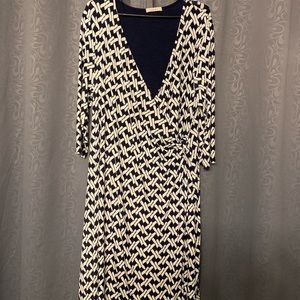 Black and white faux wrap dress